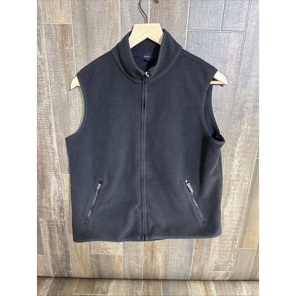 Land's End Fleece Vest Mens (10-12) Medium Black Front‎ Zip Pockets